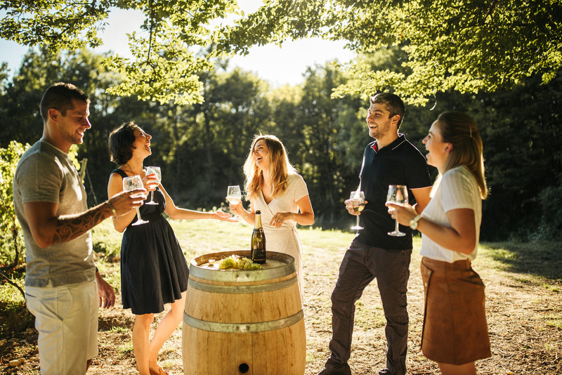 Apéritif dans les vignes entre amis