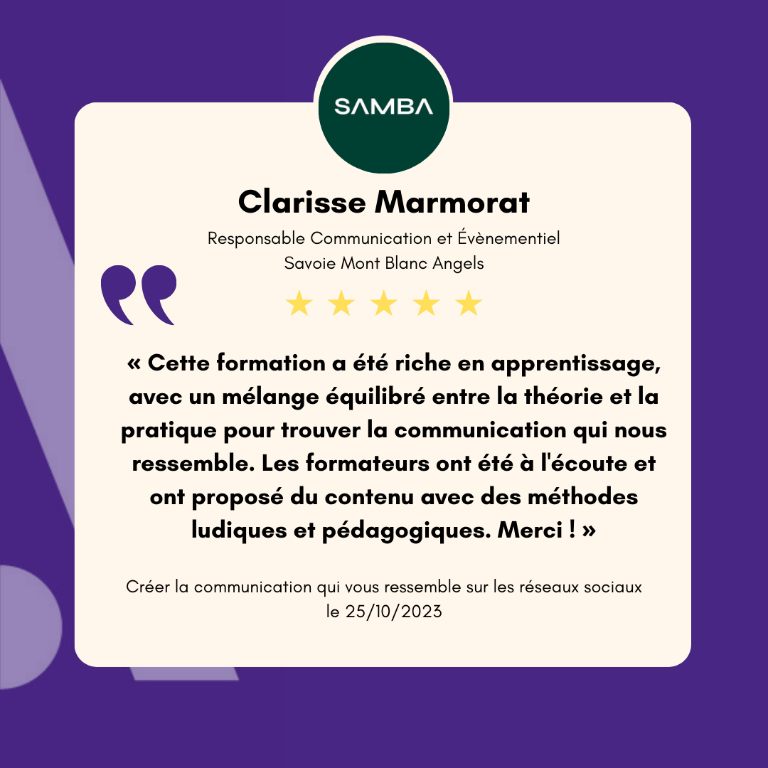 Avis client Stagiaire - Clarisse Marmorat Créer la communication qui vous ressemble sur les réseaux sociaux